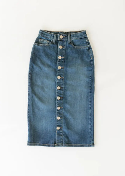 Zana Front Button Denim Midi Skirt - FINAL SALE - IC Skirts