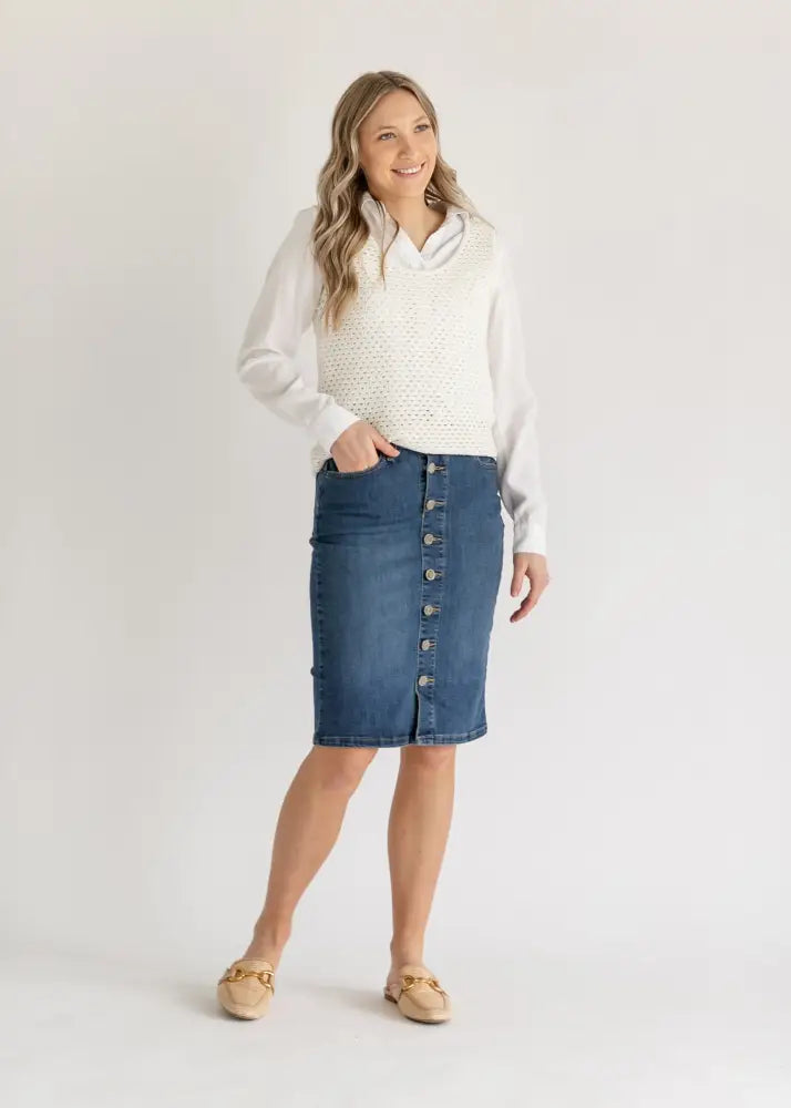 Zana Front Button Denim Midi Skirt - FINAL SALE - IC Skirts