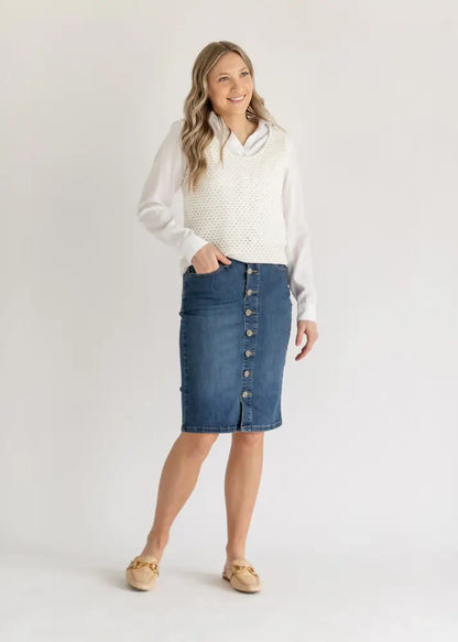 Zana Front Button Denim Midi Skirt - FINAL SALE - IC Skirts