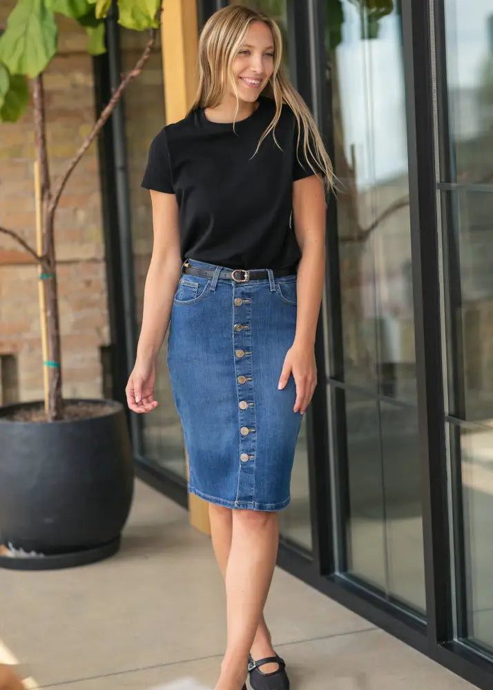 Zana Front Button Denim Midi Skirt - FINAL SALE - IC Skirts