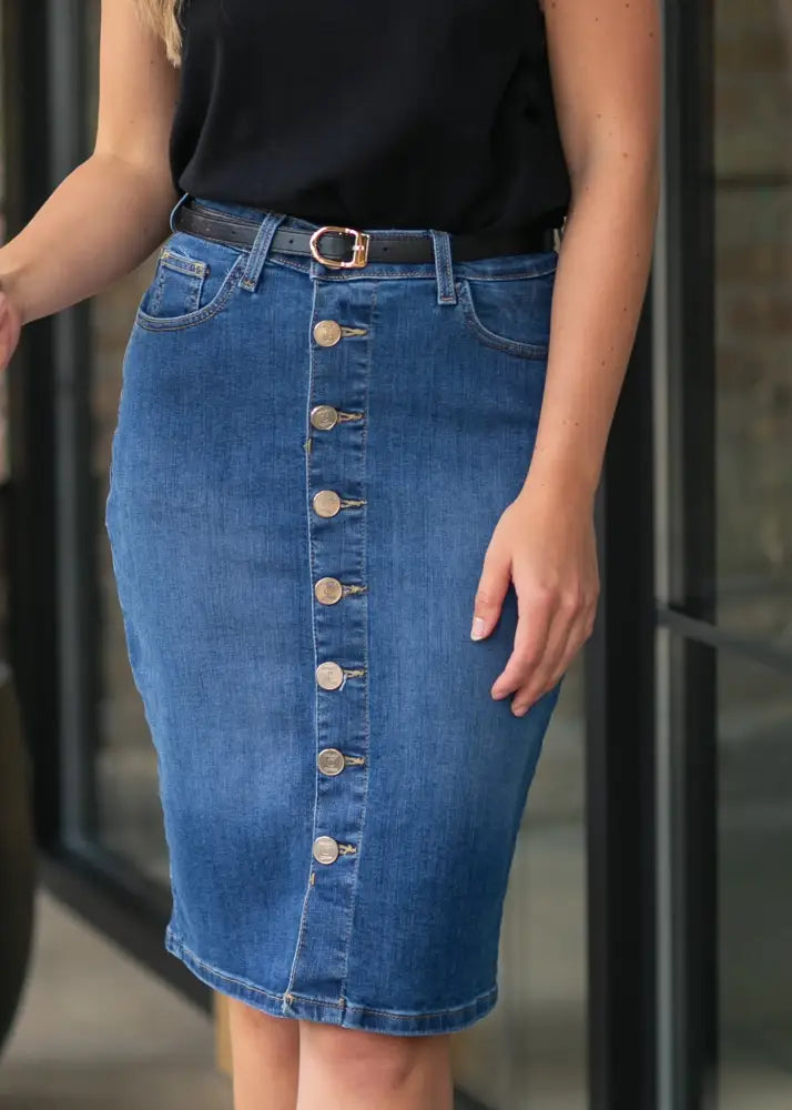 Zana Front Button Denim Midi Skirt - FINAL SALE - IC Skirts